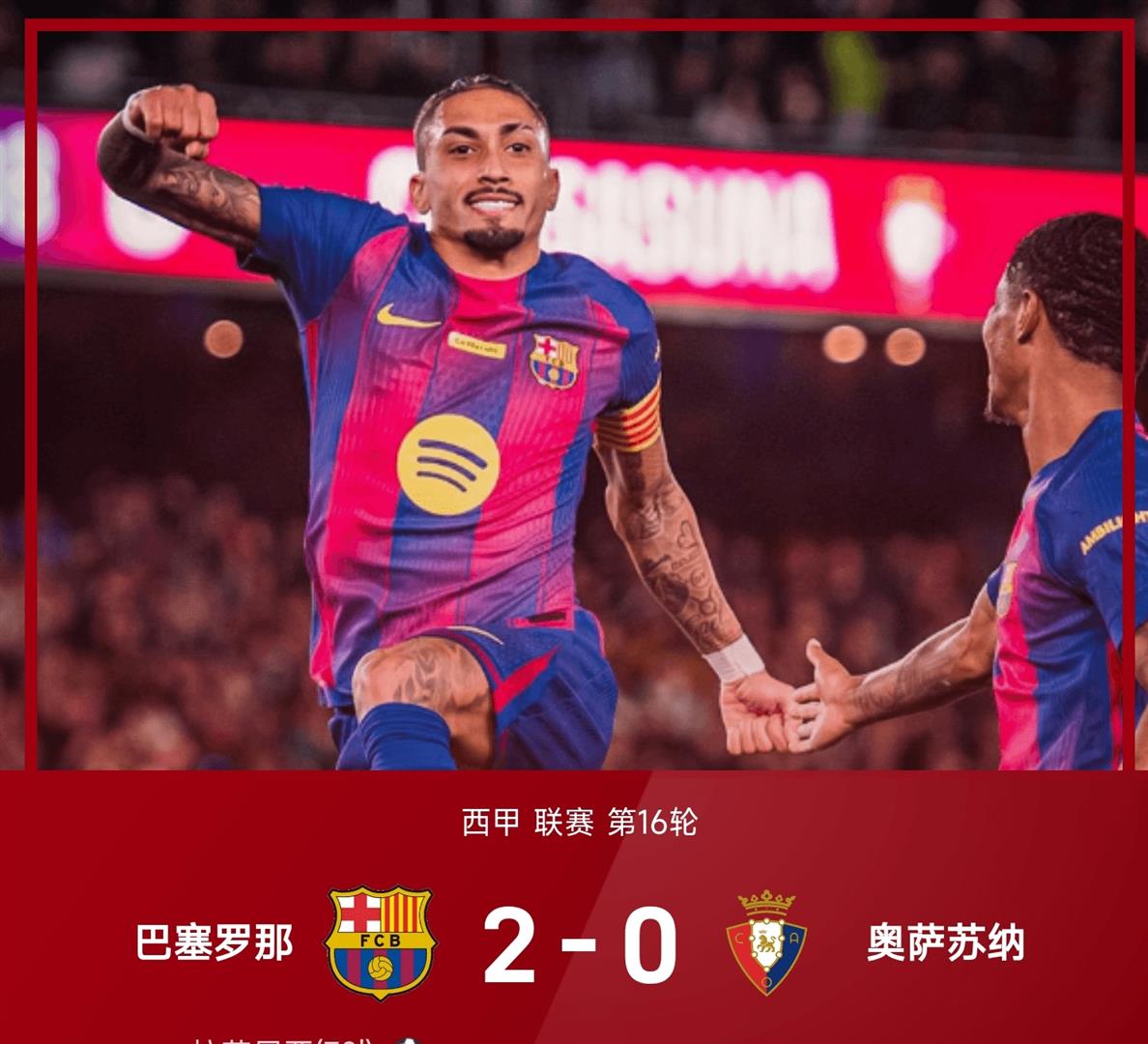 巴萨联赛开局连胜领跑积分榜